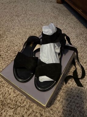 Women’s Black Suede Wrap-Ankle Sandals
